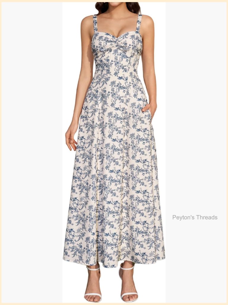 Floral Corset Maxi Dress With Pockets A Line Tea Party Wedding Guest